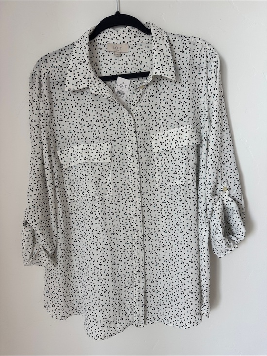 LOFT Tops - NWT LOFT White Black Polka Dot Career Office Utility Button Front Blouse XL